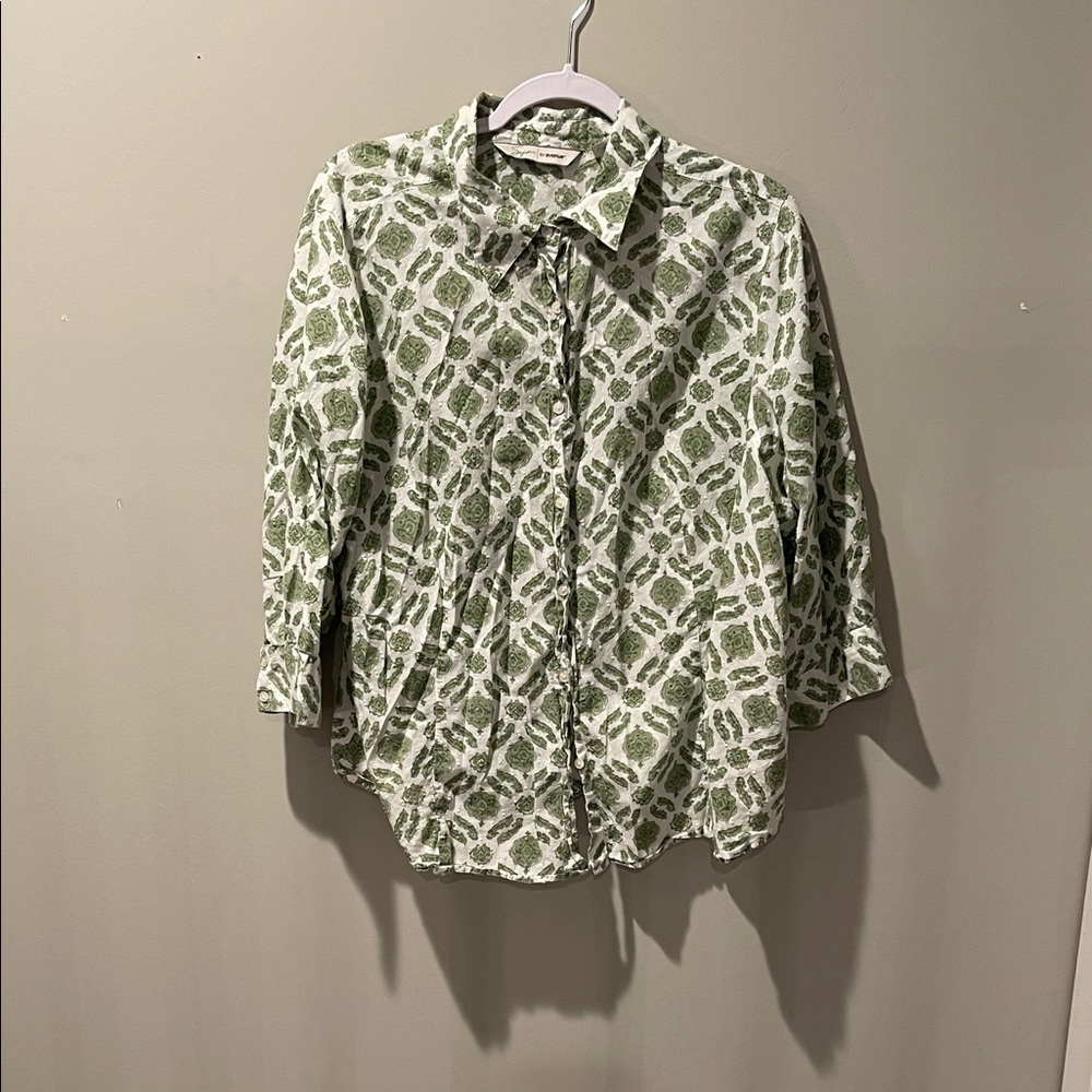 Avenue Green and White Patterned Blouse